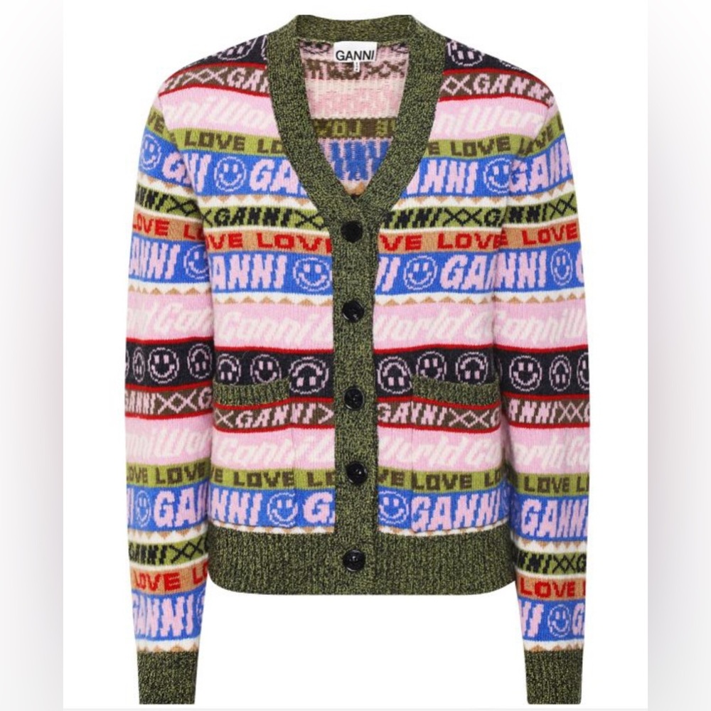 GANNI Wool Graphic Cardigan